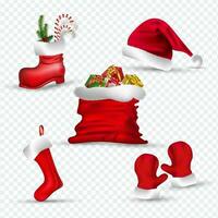 Papa Noel ropa me gusta como guantes, calcetín, sombrero, bota y regalo bolsa. vector