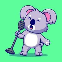 Cute koala singing cartoon vector icon illustration. animal music icon concept isolated.