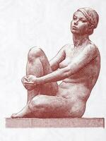 Bronze sculpture - Nu Femeni Sedent o Mari Carme from Andorran money photo