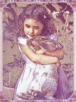 Little girl with a rabbit a portrait from money photo