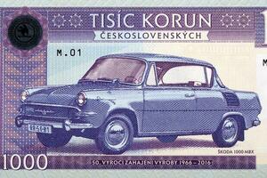 Old car from Czechoslovak money photo