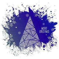 Xmas tree made by flower triangle shape pattern with blue brush stroke grunge effect on white background for Merry Christmas celebration. vector