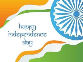 Creative Independence Day poster design with Ashoka wheel on paper cut indian tricolor wavy background. vector