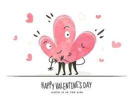 Cartoon Hearts Couple Hugging on White Background for Happy Valentine's Day, Love is in the air. vector