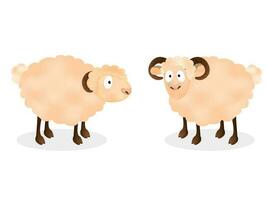 Cartoon character of two sheep standing on white background. vector