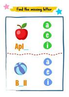 encontrar desaparecido letras para niños actividad vector