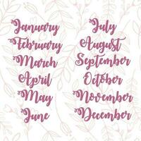 Names of months for calendar or notes book vector