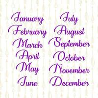 nombres de meses para calendario o notas libro vector