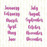 Names of months for calendar or notes book vector