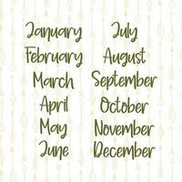 Names of months for calendar or notes book vector