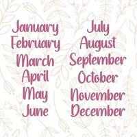 Names of months for calendar or notes book vector