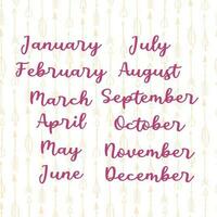 Names of months for calendar or notes book vector