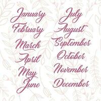Names of months for calendar or notes book vector