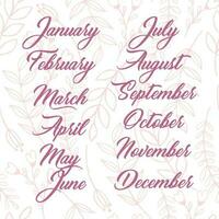 Names of months for calendar or notes book vector