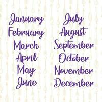 Names of months for calendar or notes book vector