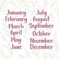 Names of months for calendar or notes book vector