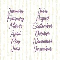 Names of months for calendar or notes book vector