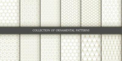 Set of 6 vector seamless patterns. Ornamental gold patterns on a white background