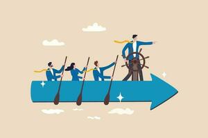 Leadership to lead team to the right direction, employee teamwork to help success, manager to motivate team or company to move forward concept, businessman manager lead people teamwork sailing arrow. vector