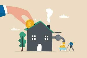 Property or real estate investment, buy a house for rental profit, ROI, return on investment or mortgage, house ownership or investing opportunity concept, businessman hand put coin with money return. vector