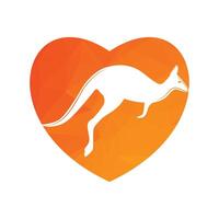 Kangaroo jumping logo template vector illustration inside a shape of heart orange color.