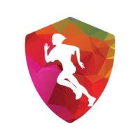 Running woman side view. vector illustration. inside the shape of shield pattern color.