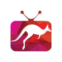 Kangaroo jumping logo template vector illustration inside a shape of TV with pattern colors.