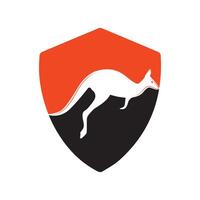 Kangaroo jumping logo template vector illustration inside a shape of shield.