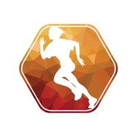 Running woman side view. vector illustration. inside the shape of hexagon pattern color.