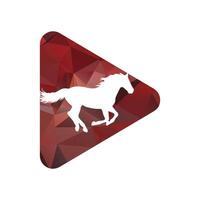 Horse running icon vector illustration inside a shape of play button red and black color.