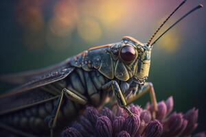 macro ilustración de un Híper realista saltamontes insecto ai generado foto