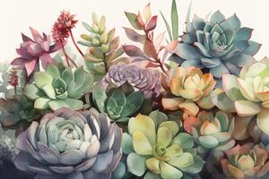 Vibrant Succulent Garden An Aquarelle Painting photo