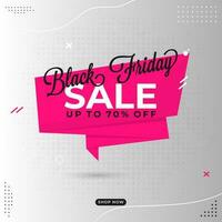 Black Friday Sale Pink Ribbon, Poster Design withDiscount Offer on Grey Halftone Effect Background. vector