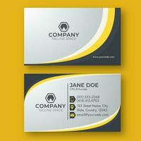 Double-Sided Business Card Template Layout On Yellow Background. vector