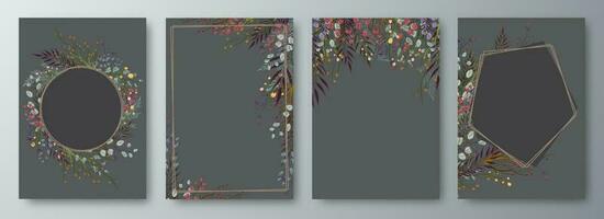 conjunto de cuatro invitación o saludo tarjeta diseño decorado con flores vector