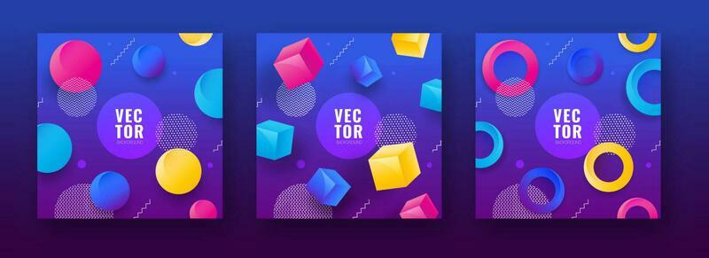 Set of Colorful abstract background decorated with geometric elements.