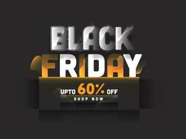 Black Friday Text with Discount Offer on Dark Grey Background for Advertising. vector