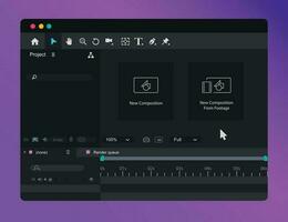 Start of a New Project. Program window. Program Interface for Motion Designer. Vector illustration
