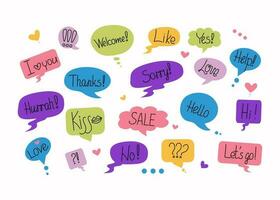 Speech bubbles, text cloud. Short phrases. Calligraphy, handwritten text.  Vector illustration on isolated background.