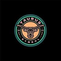Taurus Zodiac Circle Emblem, Bull Longhorn Head Stamp Decorative Vector Design