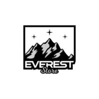 excursionismo equipo Tienda logo con Everest ilustración diseño, aventuras tienda emblema vector