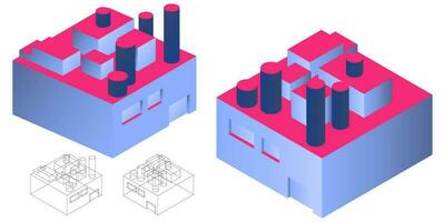 vector isométrica fábrica edificio icono