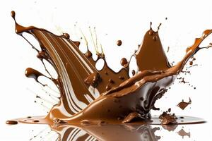 A delicious melting chocolate splash in a realistic style. Hot chocolate, cacao or coffee splash. Tasty chocolate liquid splash. Chocolate sauce crown splash. For chocolate day dessert by photo