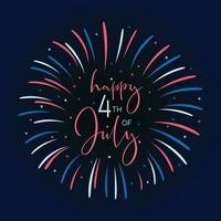 4th of July, United Stated Independence day text Banner with fireworks on dark background. American national holiday. Hand drawn lettering typography design. Vector poster