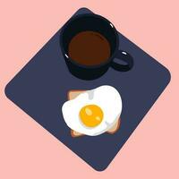 desayuno. fuerte café en un taza con revuelto huevos y un pan. vector