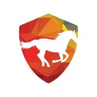 Horse running icon vector illustration inside a shape of shield pattern color .