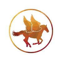 Horse running icon vector illustration flying horse with wings inside a ring pattern color