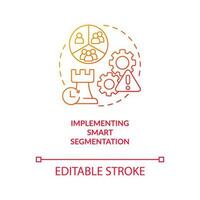 Implementing smart segmentation red gradient concept icon. Separate customers into groups. Marketing strategy abstract idea thin line illustration. Isolated outline drawing vector
