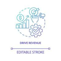 Drive revenue blue gradient concept icon. Increase business income. Financial growth. Marketing benefit abstract idea thin line illustration. Isolated outline drawing vector