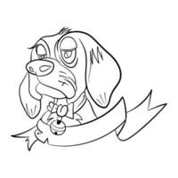 colorante mascota con perro personaje, perro blanco cinta para texto, dibujos animados ilustración vector